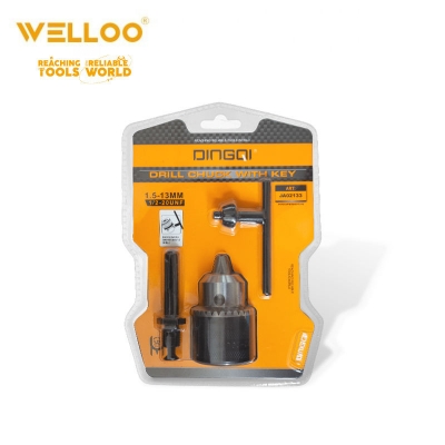 Picture of Welloo Heavy Duty 13mm Drill Chuck with SDS Adaptor Key Set, Compatible with 1/2" 20 UNF, for Drilling Machines, Made of Steel, 100 Grams, Quick Change and Conversion Capability