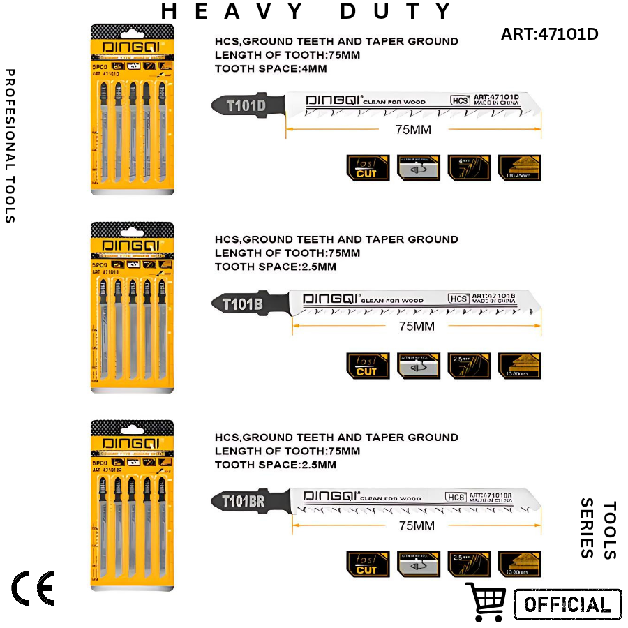 Picture of DINGQI 5pcs Set Jig Saw Blade Curve Cutting Wood Bi-metal HCS Saw Blade Carbide Wood Cutting Blade 100mm