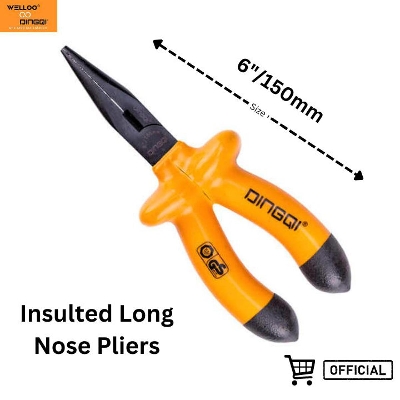 Picture of DingQi Insulted Long Nose Pliers with Soft Grip Handle, Voltage Clamp Nose Pliers(6Inch)