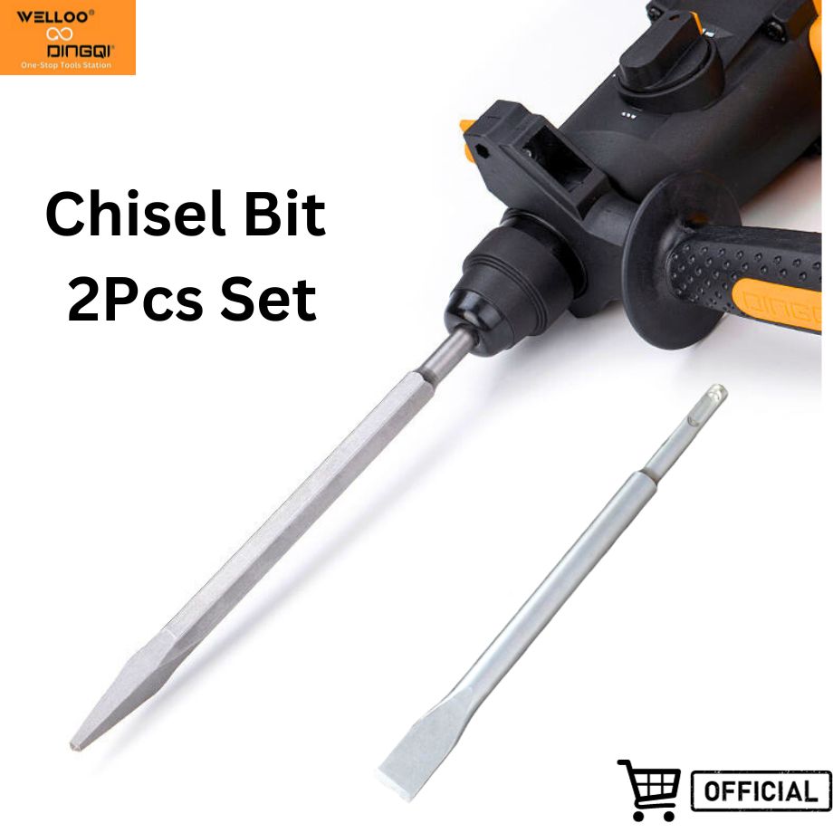 Picture of DingQi SDS Max 2pcs Chisel Set - Perfect for Tile, Masonry, Concrete, Brick & Stone Work - 40Cr Steel Drill Bit Set for SDS MAX Rotary Hammer
