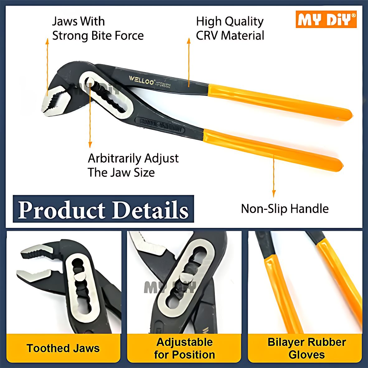 Picture of WELLOO 10"inch Good Selling Water Pump Pliers Multi Size Locking Pliers Adjustable Water Pump Pipe Pliers