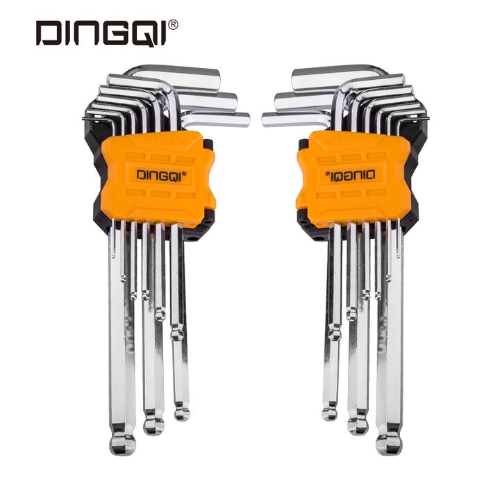 Picture of DINGQI 9pcs Crv Ball Oint Hex Key Hexagon Hexagonal Wrench Set With Small Arm Tool Set