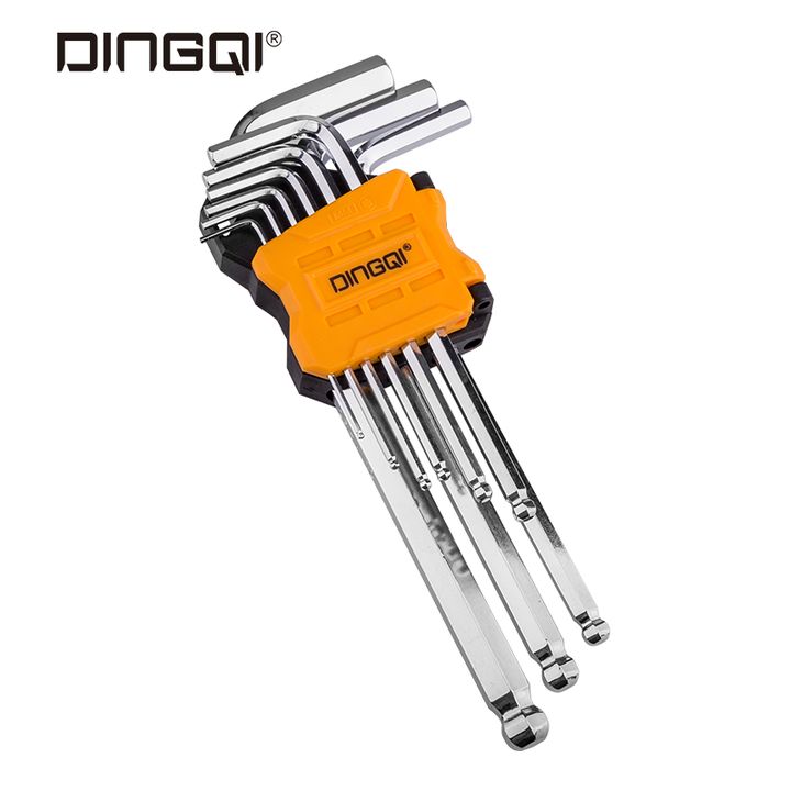 Picture of DINGQI 9pcs Crv Ball Oint Hex Key Hexagon Hexagonal Wrench Set With Small Arm Tool Set