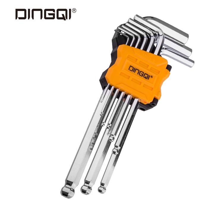 Picture of DINGQI 9pcs Crv Ball Oint Hex Key Hexagon Hexagonal Wrench Set With Small Arm Tool Set