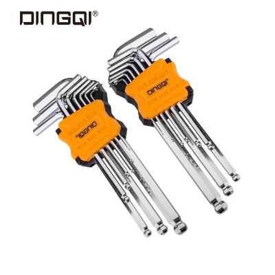 Picture of DINGQI 9pcs Crv Ball Oint Hex Key Hexagon Hexagonal Wrench Set With Small Arm Tool Set