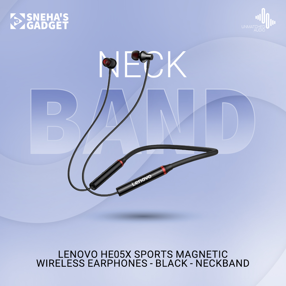 Picture of Lenovo He05X Sports Magnetic Wireless Earphones - Black - Neckband