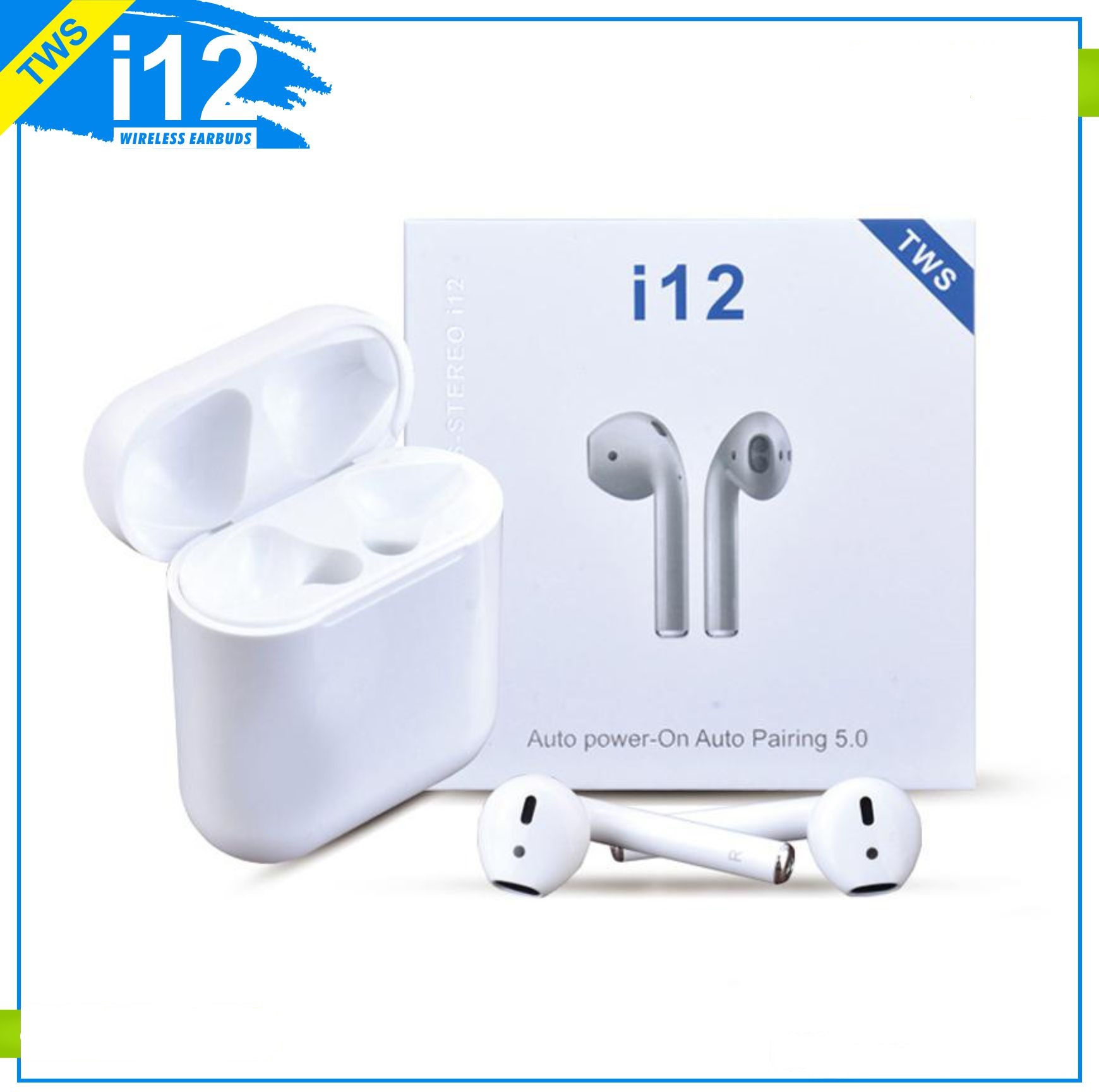 Picture of i12 TWS Bluetooth 5.0 Earbuds with Charging Case i12 Bluetooth Headset TWS Bluetooth 5.0 Noise Cancelling Touch Control Earphone With Charging Box - White TWS I12 Wireless Touch Control Bluetooth Earphones - Bluetooth Headphone - Bluetooth Headphone
