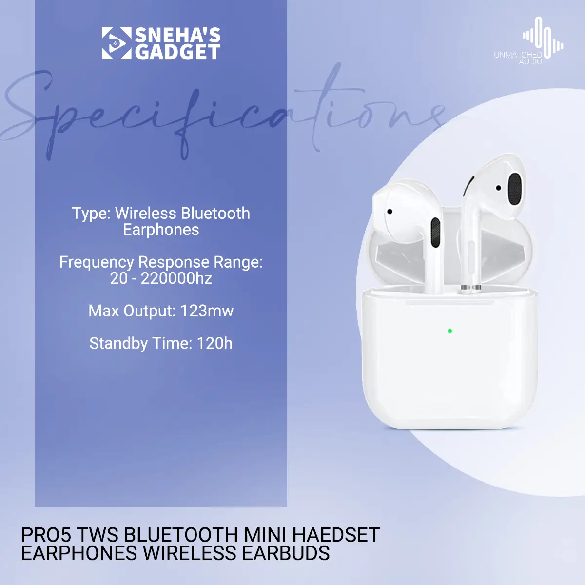 Picture of PRO5 TWS Bluetooth Mini Earphones Wireless Stereo Headset In-Ear Hands Free Call 4x8mm