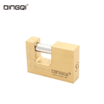 Picture of DingQi 90mm Heavy Duty Removable Cylinder 3 Master Key Brass Rectangular Rekeyable Padlock