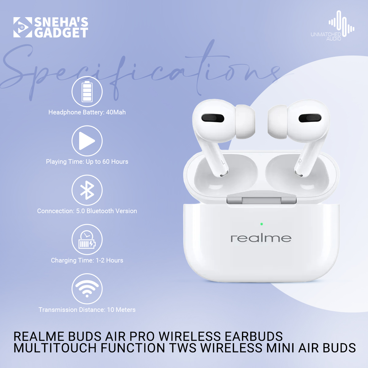 Picture of (Realme) Buds Air Pro Wireless Earbuds Multitouch Function Tws Wireless Mini Air Buds Bluetooth - Bluetooth Headphone - Bluetooth Headphone