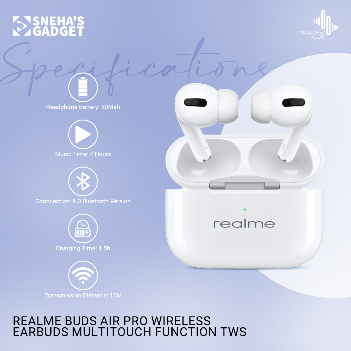 Picture of (Realme) Buds Air Pro Wireless Earbuds Multitouch Function Tws Wireless Mini Air Buds Bluetooth - Bluetooth Headphone