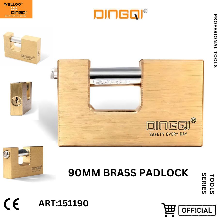 Picture of DingQi 90mm Heavy Duty Removable Cylinder 3 Master Key Brass Rectangular Rekeyable Padlock