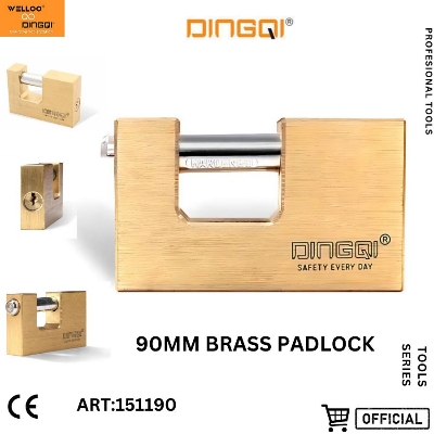 Picture of DingQi 90mm Heavy Duty Removable Cylinder 3 Master Key Brass Rectangular Rekeyable Padlock
