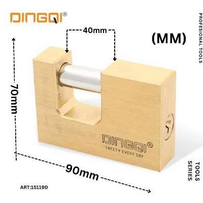 Picture of DingQi 90mm Heavy Duty Removable Cylinder 3 Master Key Brass Rectangular Rekeyable Padlock
