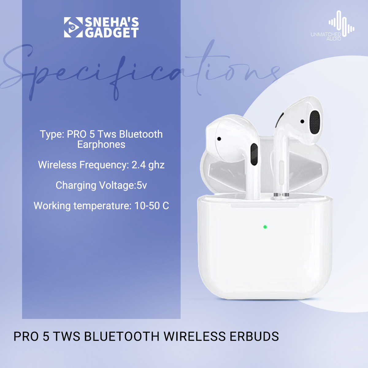 Picture of PRO 5 Tws Bluetooth Earphones Wireless Headset Headphones Stereo Erbuds