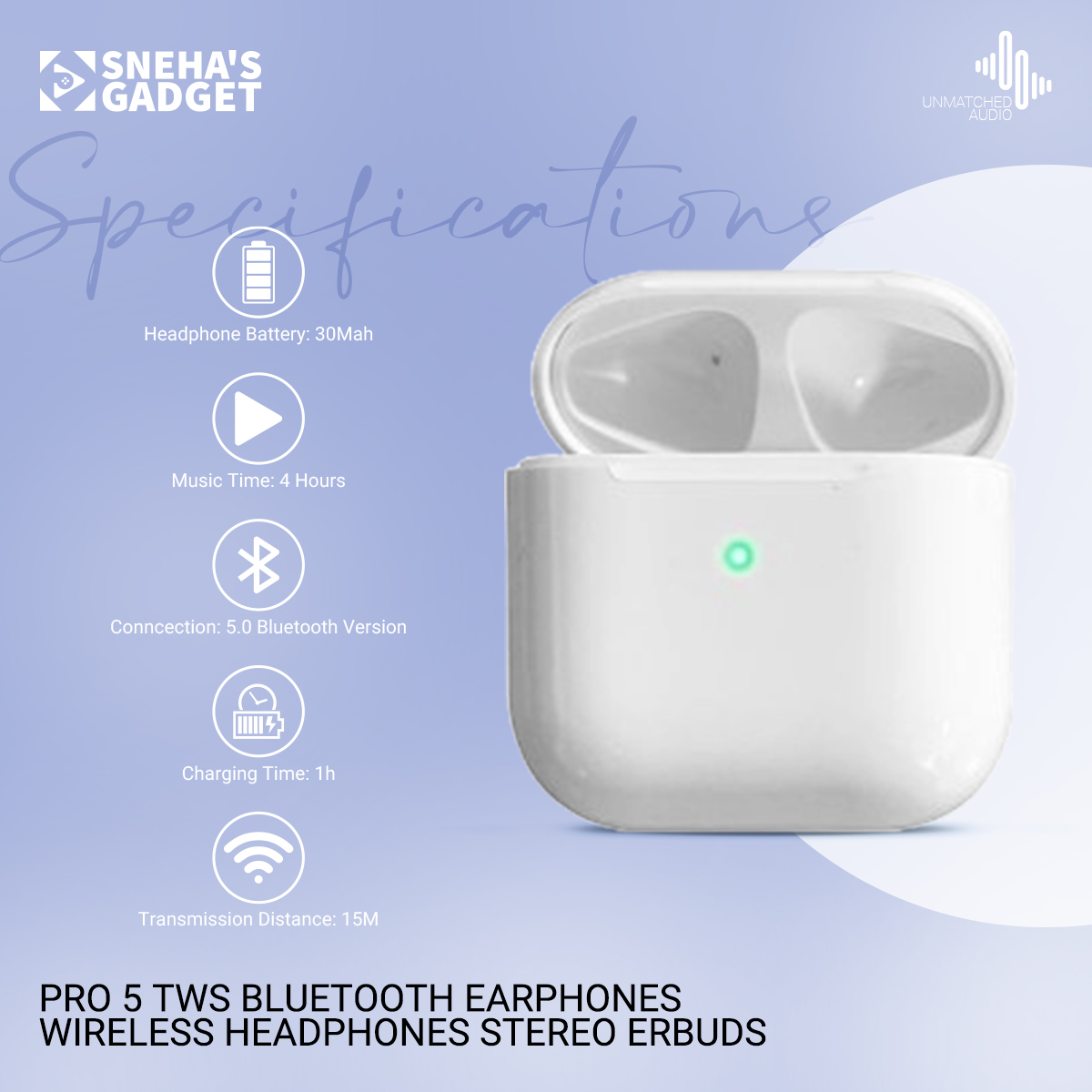 Picture of PRO 5 Tws Bluetooth Earphones Wireless Headset Headphones Stereo Erbuds - Bluetooth Headphone