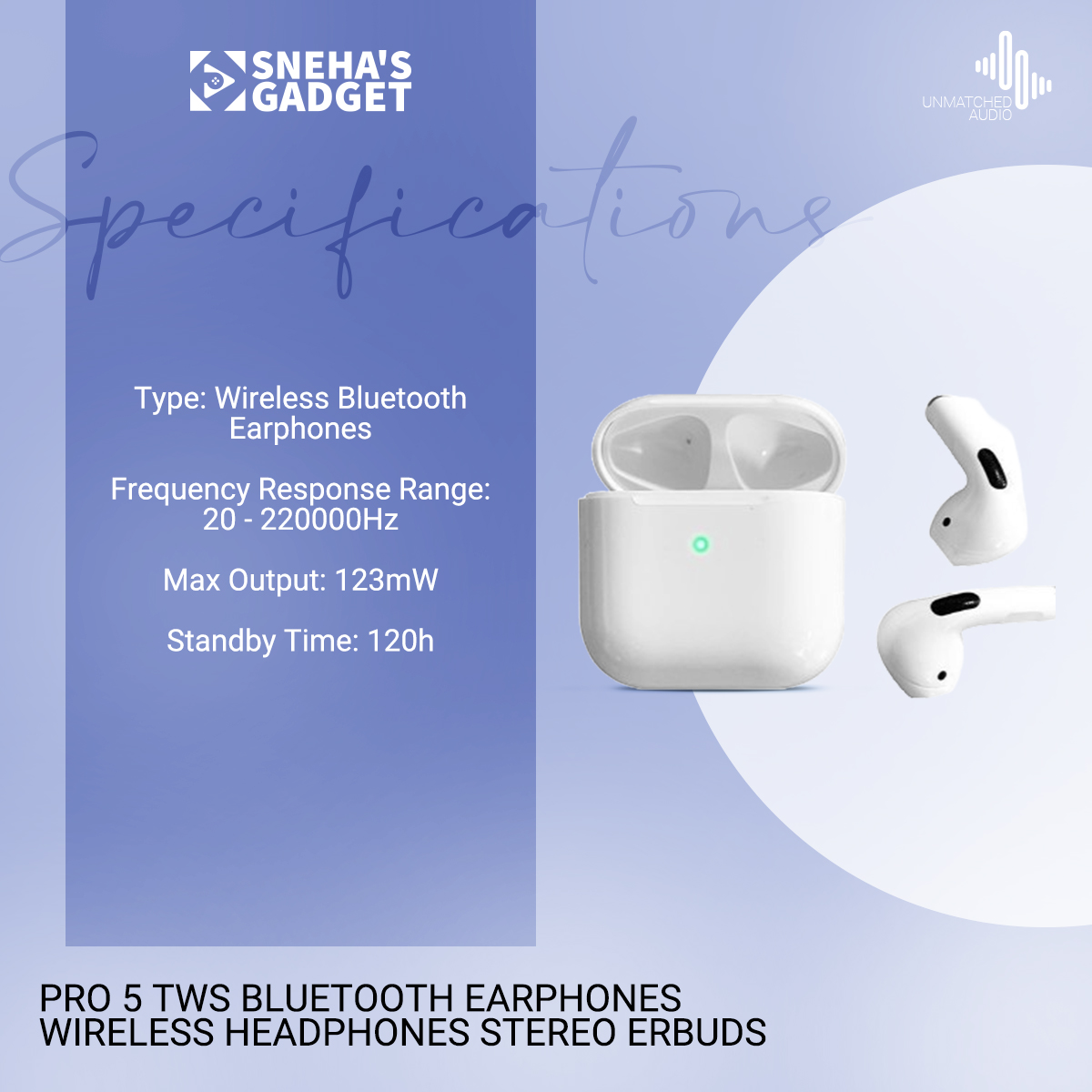 Picture of PRO 5 Tws Bluetooth Earphones Wireless Headset Headphones Stereo Erbuds - Bluetooth Headphone