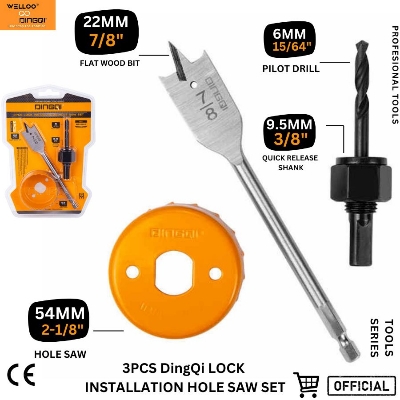 Picture of DINGQI 3pcs Flat Wood Drill Bit Set for Woodworking Carbide Tipped Hole Saw