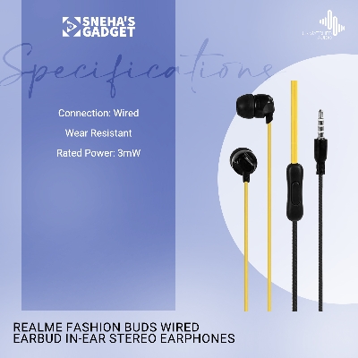 Picture of Realme Fashion buds Wired Earbud In-ear Stereo Earphones for All Smartphone
