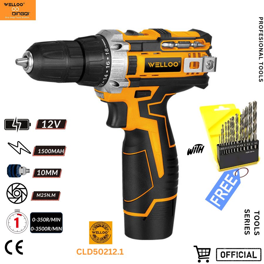 Picture of WELLOO 12v Professional LI-LON Cordless Drill & Screwgun with Hss Bit Set Free for Multipurpose Usage CLD50212.1