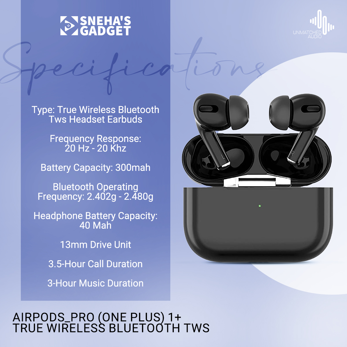 Picture of AirPods_Pro (one plus) 1+ True Wireless Bluetooth TWS Headset Earbuds Earphones