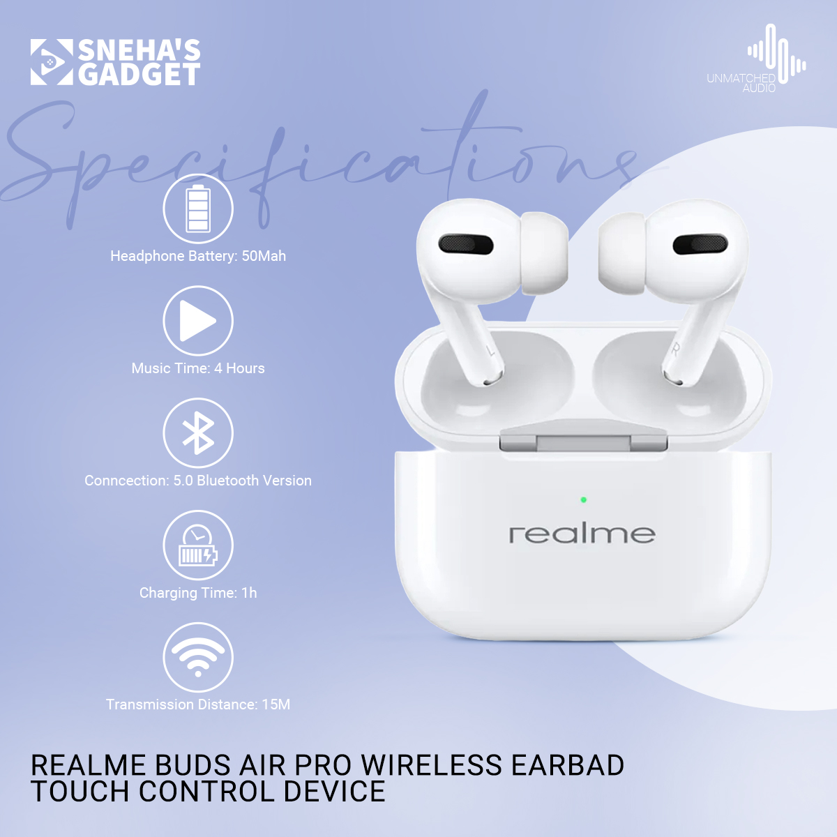 Picture of Exceptional elegant -Top-Tier - Realme Bads Air Pro Wireless earbad Touch Control Device - Exceptional Quality