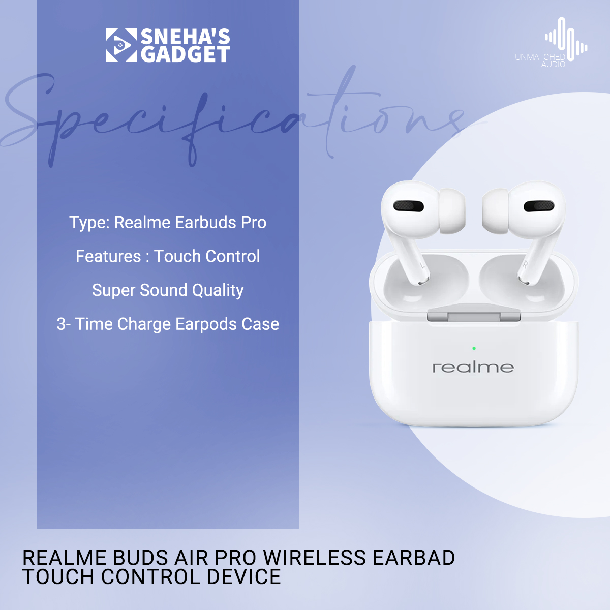 Picture of Exceptional elegant -Top-Tier - Realme Bads Air Pro Wireless earbad Touch Control Device - Exceptional Quality