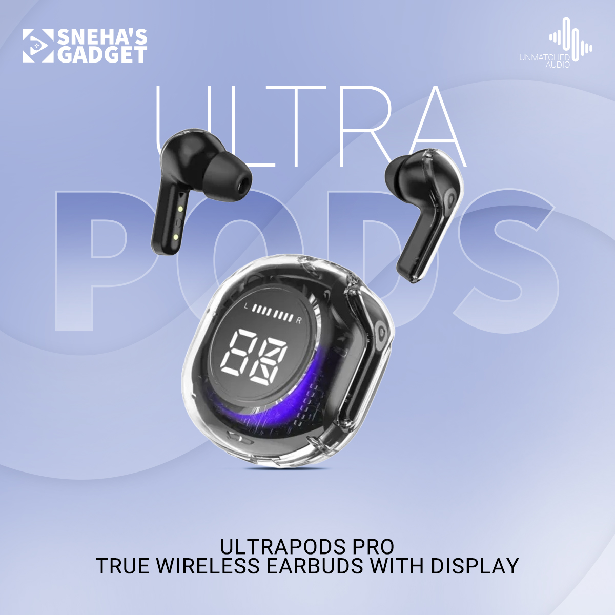Picture of Ultrapods Pro True Wireless Earbuds with Display Transparent Design, Bluetooth 5.3 Water Proof