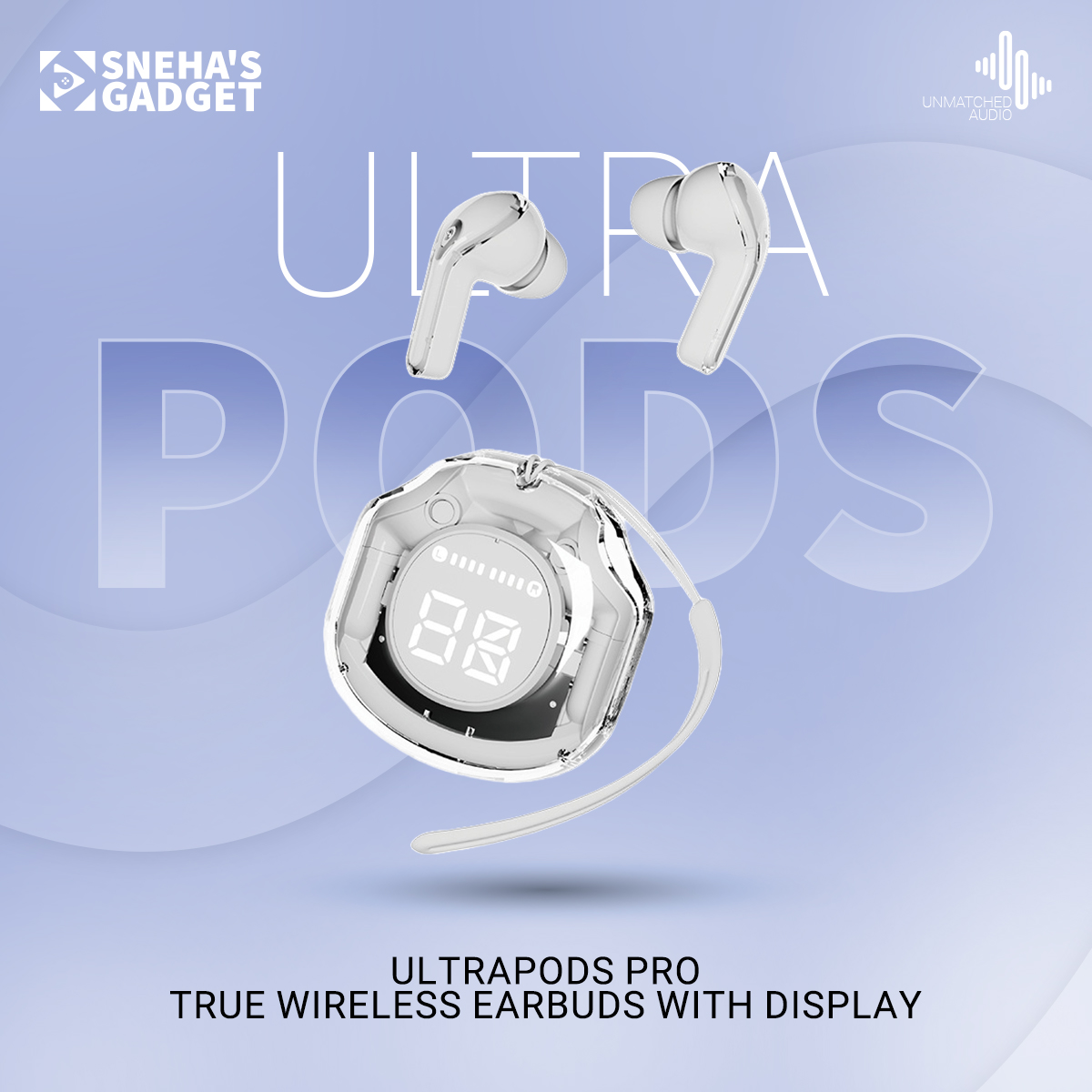 Picture of Ultrapods Pro True Wireless Earbuds with Display Transparent Design, Bluetooth 5.3 Water Proof
