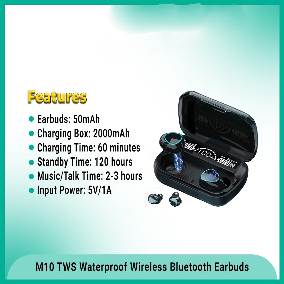 Picture of M10 TWS Earphone 9D Stereo LED Digital Display Touch Digital Noise Reduction Technology - Black