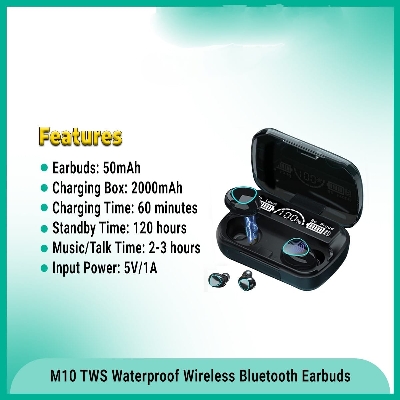 Picture of M10 TWS Earphone 9D Stereo LED Digital Display Touch Digital Noise Reduction Technology - Black
