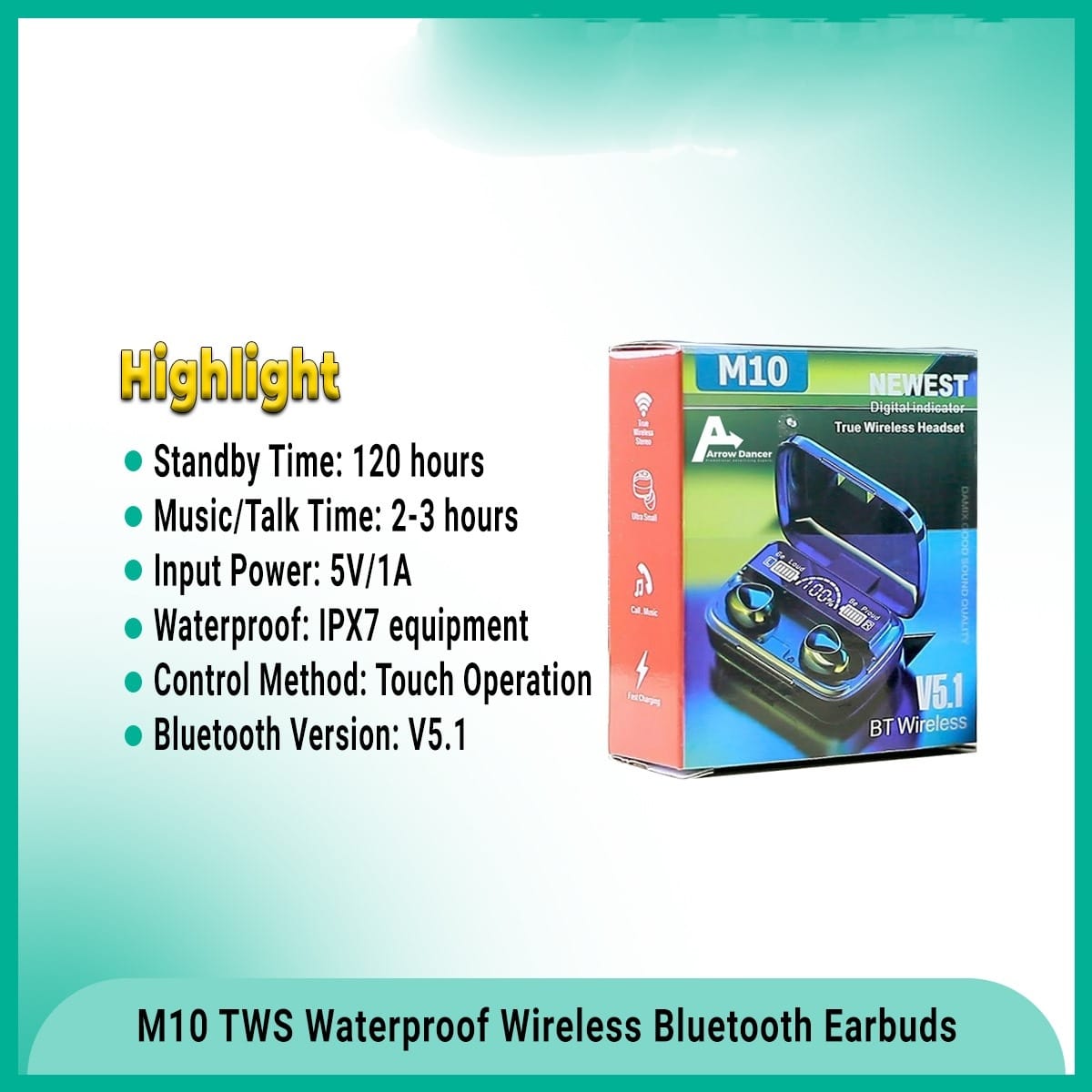 Picture of M10 TWS Earphone 9D Stereo LED Digital Display Touch Digital Noise Reduction Technology - Black