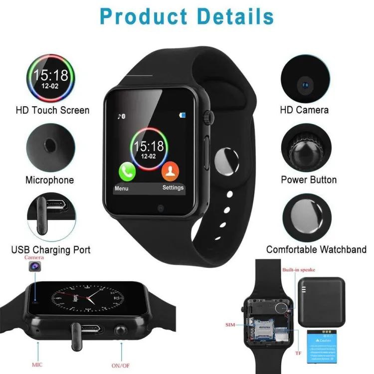 Picture of A1 SIM-Supported Smart Watch with dubble bettery and  Calling Function Memory Card Support 2 ta battery deya hobe