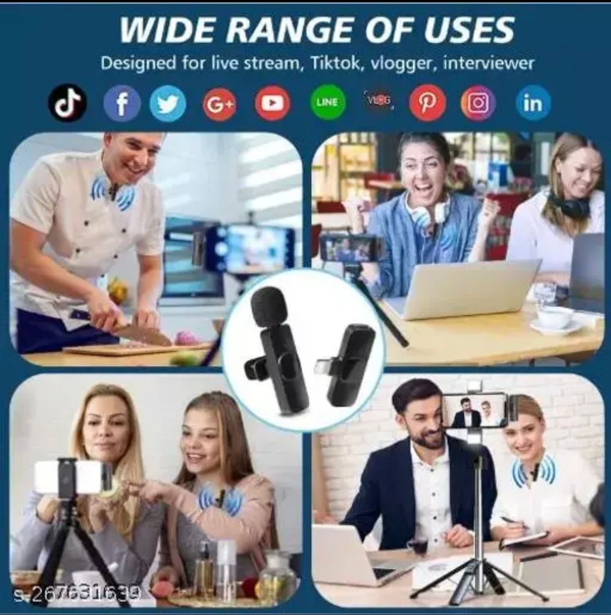 Picture of K9 Wireless Dual Microphone Professional Lapel Lavalier Microphone Remove Noise For Type C+Apple