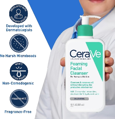 Picture of CeraVe Foaming Cleanser 16 oz for Daily Face Washing, Normal to Oily Skin