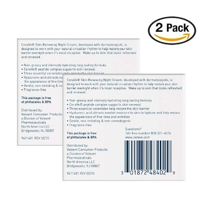 Picture of CeraVe Night Cream for Face | 2 Pack (1.7 Ounce Each) | Skin Renewing Night Cream with Hyaluronic Acid & Niacinamide | Fragrance Free