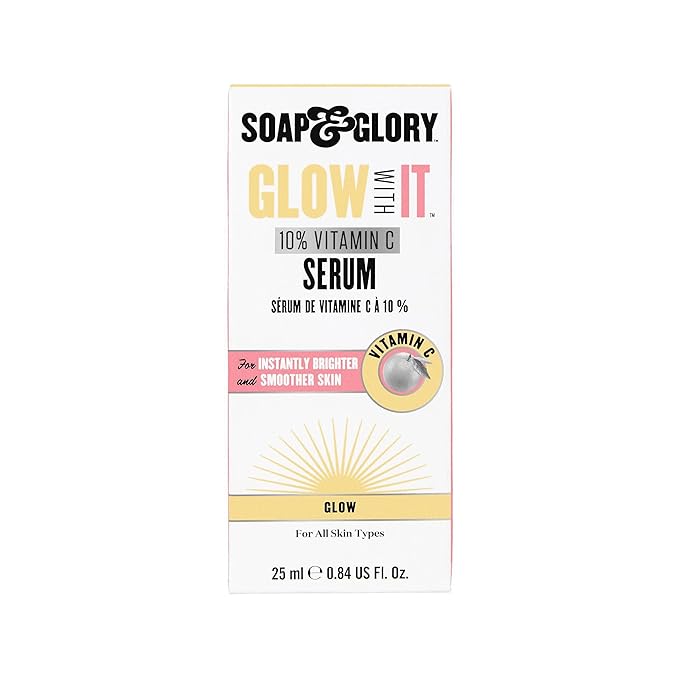 Picture of Soap & Glory Glow With It 10% Vitamin C Face Serum - Lightweight, Highly Concentrated Vitamin C Brightening Face Serum for Women - Plumping Vitamin C for Fine Lines and Wrinkles (25ml)