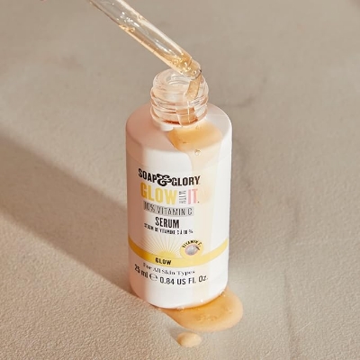 Picture of Soap & Glory Glow With It 10% Vitamin C Face Serum - Lightweight, Highly Concentrated Vitamin C Brightening Face Serum for Women - Plumping Vitamin C for Fine Lines and Wrinkles (25ml)