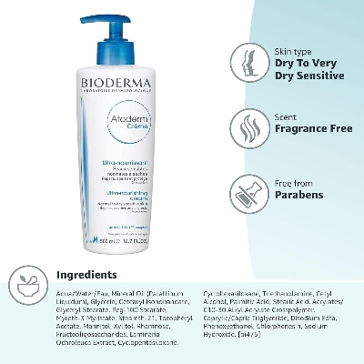 Picture of Bioderma - Atoderm Cream - Hydrating Body Lotion - Body Moisturizer for Normal for Dry Sensitive Skin