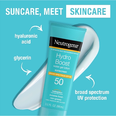 Picture of Neutrogena Hydro Boost Water Gel Moisturizing Sunscreen Lotion, Broad Spectrum Sunblock SPF 50, Water Resistant Travel Size Sunscreen For Sensitive