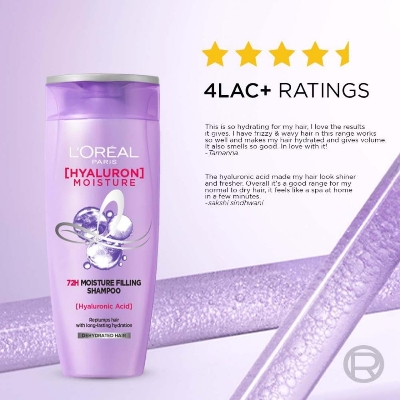 Picture of L’Oréal Paris Moisture Filling Shampoo, With Hyaluronic Acid, For Dry & Dehydrated Hair, Adds Shine & Bounce, Hyaluron Moisture 72H, 400ML