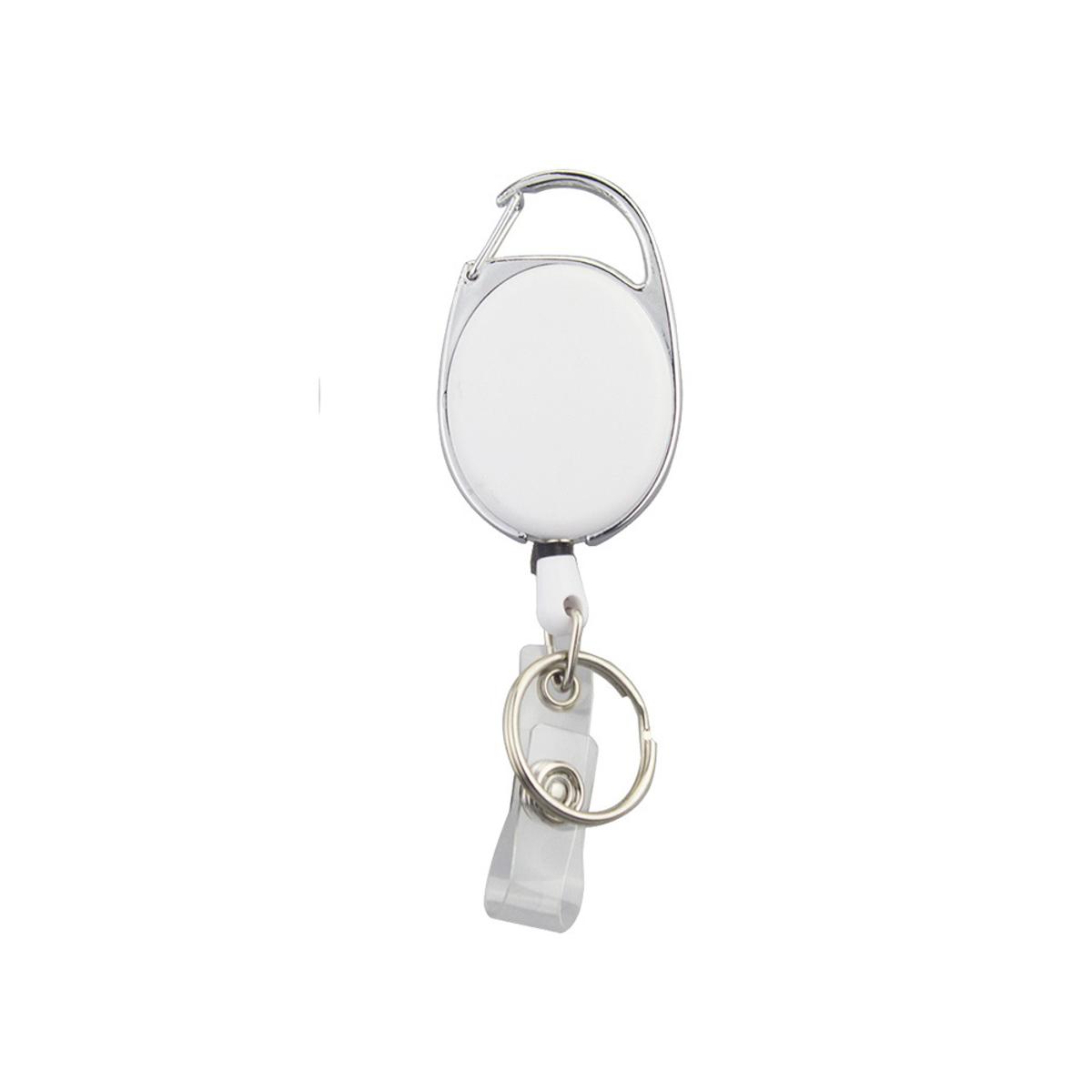 Picture of White Retractable Pull Key Ring ID Badge Lanyard Name Tag Card Holder Recoil Reel Belt Clip Metal Housing Plastic Cover, Pack of 1