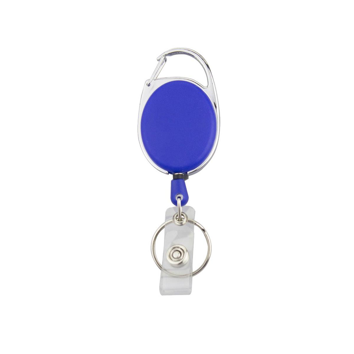 Picture of Blue Retractable Pull Key Ring ID Badge Lanyard Name Tag Card Holder Recoil Reel Belt Clip Metal Housing Plastic Cover