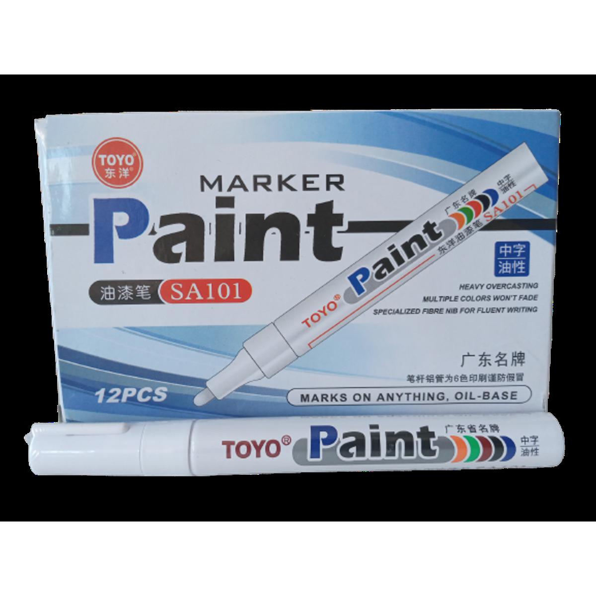 Picture of TOYO White Color Marker Waterproof Permanent Marker tire tread rubber paint metal face Permanent Paint Marker Pen - 12 Pieces
