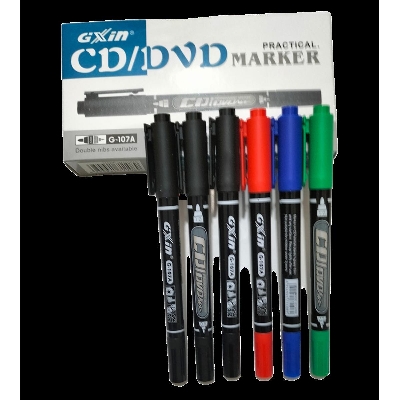 Picture of GXin G-107A CD/DVD Waterproof Permanent Marker Pen set with Clip, Black, Red, Blue, Green, Pack of 6