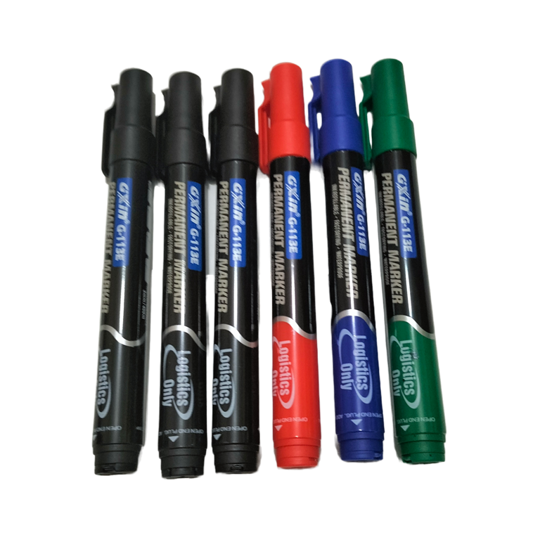 Picture of GXin G-113E Refillable Permanent Marker Pen, Black, Red, Blue, Green, Pack of 6