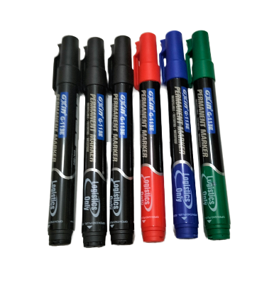Picture of GXin G-113E Refillable Permanent Marker Pen, Black, Red, Blue, Green, Pack of 6