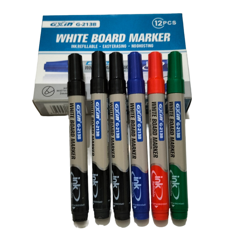 Picture of GXin G-213B Refillable Whiteboard Marker, Black, Red, Blue, Green, Pack of 6