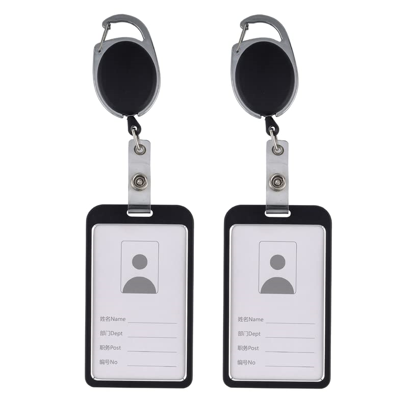 Picture of Metal ID Card Holder with Badge Reel, Black, Pack of 2