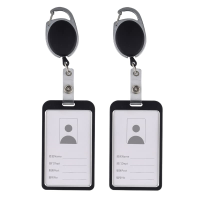 Picture of Metal ID Card Holder with Badge Reel, Black, Pack of 2